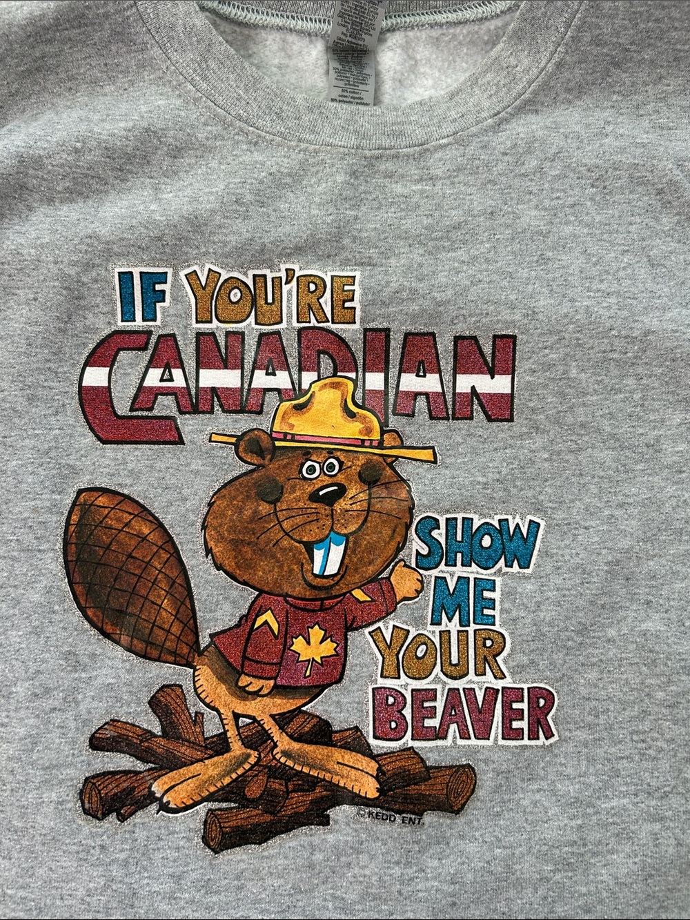 RARE Deadstock Kedd Ent. Iron-On w/ Funny Canadian Beaver on Cotton Sweatshirt